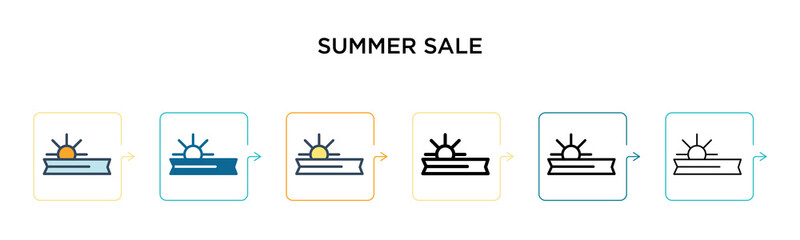 Summer sale vector icon in 6 different modern styles. Black, two colored summer sale icons designed in filled, outline, line and stroke style. Vector illustration can be used for web, mobile, ui