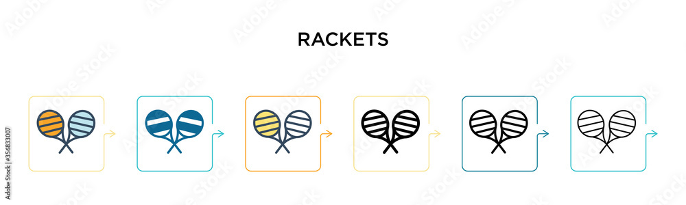 Poster rackets vector icon in 6 different modern styles. black, two colored rackets icons designed in fille