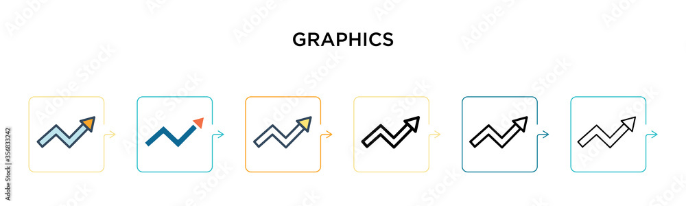 Aufkleber graphics vector icon in 6 different modern styles. black, two colored graphics icons designed in fil