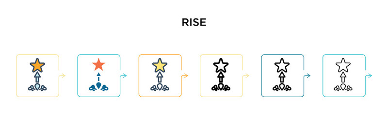 Rise vector icon in 6 different modern styles. Black, two colored rise icons designed in filled, outline, line and stroke style. Vector illustration can be used for web, mobile, ui