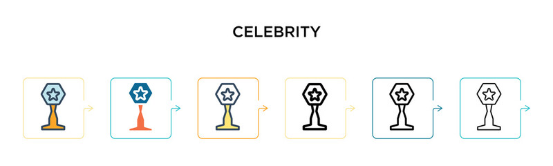 Celebrity vector icon in 6 different modern styles. Black, two colored celebrity icons designed in filled, outline, line and stroke style. Vector illustration can be used for web, mobile, ui