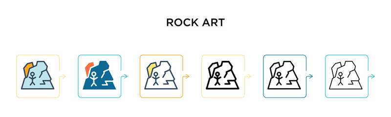 Rock art vector icon in 6 different modern styles. Black, two colored rock art icons designed in filled, outline, line and stroke style. Vector illustration can be used for web, mobile, ui