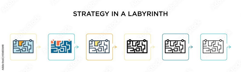 Poster strategy in a labyrinth vector icon in 6 different modern styles. black, two colored strategy in a l