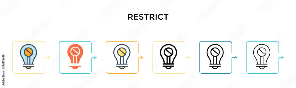Poster restrict vector icon in 6 different modern styles. black, two colored restrict icons designed in fil