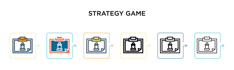 Strategy game vector icon in 6 different modern styles. Black, two colored strategy game icons designed in filled, outline, line and stroke style. Vector illustration can be used for web, mobile, ui