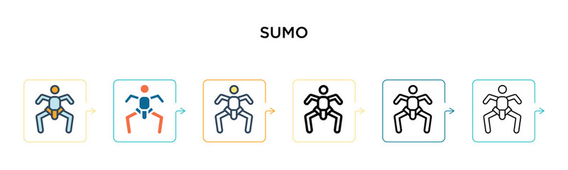 Sumo vector icon in 6 different modern styles. Black, two colored sumo icons designed in filled, outline, line and stroke style. Vector illustration can be used for web, mobile, ui