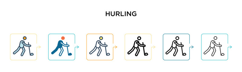 Hurling vector icon in 6 different modern styles. Black, two colored hurling icons designed in filled, outline, line and stroke style. Vector illustration can be used for web, mobile, ui