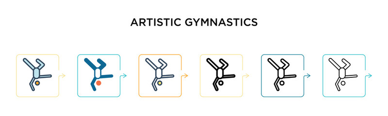 Artistic gymnastics vector icon in 6 different modern styles. Black, two colored artistic gymnastics icons designed in filled, outline, line and stroke style. Vector illustration can be used for web,
