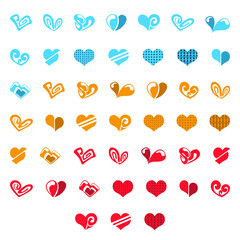 Set of Simple Heart Vector Design in Blue, Yellow and Red