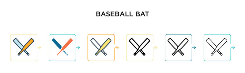 Baseball bat vector icon in 6 different modern styles. Black, two colored baseball bat icons designed in filled, outline, line and stroke style. Vector illustration can be used for web, mobile, ui