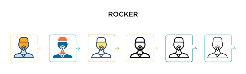Rocker vector icon in 6 different modern styles. Black, two colored rocker icons designed in filled, outline, line and stroke style. Vector illustration can be used for web, mobile, ui