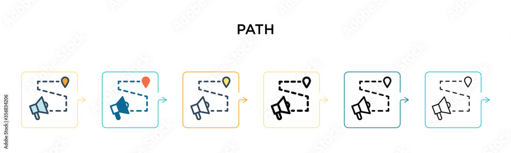 Poster path vector icon in 6 different modern styles. black, two colored path icons designed in filled, out