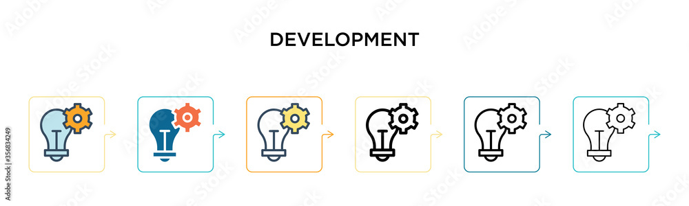 Aufkleber development vector icon in 6 different modern styles. black, two colored development icons designed 
