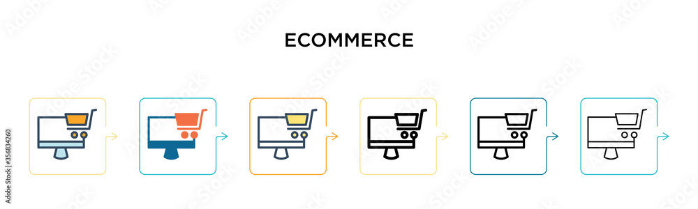 Poster ecommerce vector icon in 6 different modern styles. black, two colored ecommerce icons designed in f