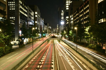 Fototapeta na wymiar 東京の夜景（車のライトの光跡）, Tokyo night view 