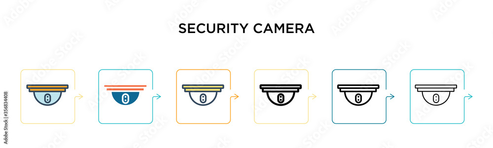 Aufkleber security camera vector icon in 6 different modern styles. black, two colored security camera icons d
