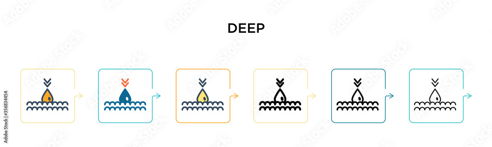 Poster deep vector icon in 6 different modern styles. black, two colored deep icons designed in filled, out