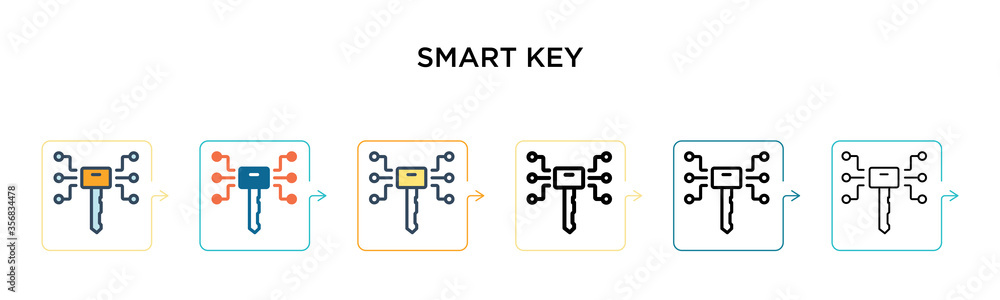 Poster smart key vector icon in 6 different modern styles. black, two colored smart key icons designed in f