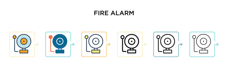 Fire alarm vector icon in 6 different modern styles. Black, two colored fire alarm icons designed in filled, outline, line and stroke style. Vector illustration can be used for web, mobile, ui