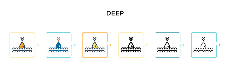 Deep vector icon in 6 different modern styles. Black, two colored deep icons designed in filled, outline, line and stroke style. Vector illustration can be used for web, mobile, ui