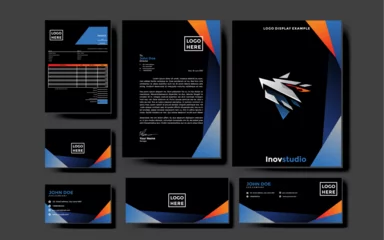 Fotobehang pack of gradient orange blue corporate brand identity, stationary design. modern template illustration vector © Inov