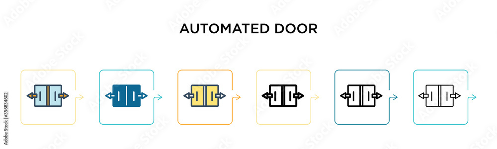 Poster automated door vector icon in 6 different modern styles. black, two colored automated door icons des