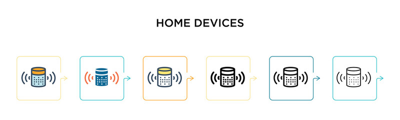 Home devices vector icon in 6 different modern styles. Black, two colored home devices icons designed in filled, outline, line and stroke style. Vector illustration can be used for web, mobile, ui