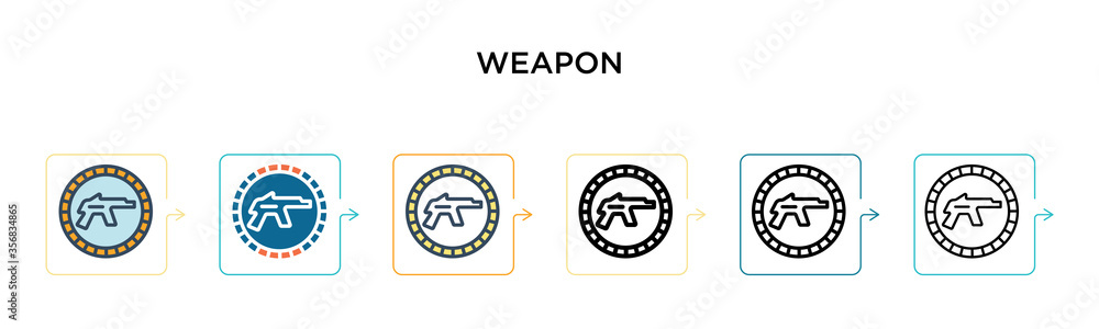 Poster weapon vector icon in 6 different modern styles. black, two colored weapon icons designed in filled,