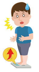 体重が増えて焦る男性　イラスト