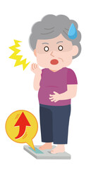 室内運動　踏み台昇降をする高齢女性　イラスト