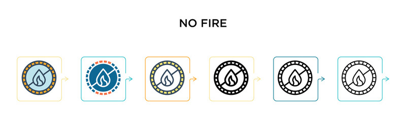 No fire vector icon in 6 different modern styles. Black, two colored no fire icons designed in filled, outline, line and stroke style. Vector illustration can be used for web, mobile, ui