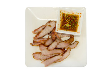 Pork roast grill put on the banana leaf