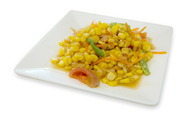 Som Tum Corn with homemade Sauce on white background.