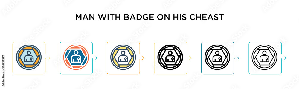 Aufkleber man with badge on his cheast vector icon in 6 different modern styles. black, two colored man with b