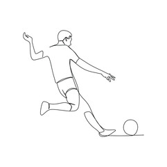 A soccer player kicking a ball. Continuous one line drawing vector illustration
