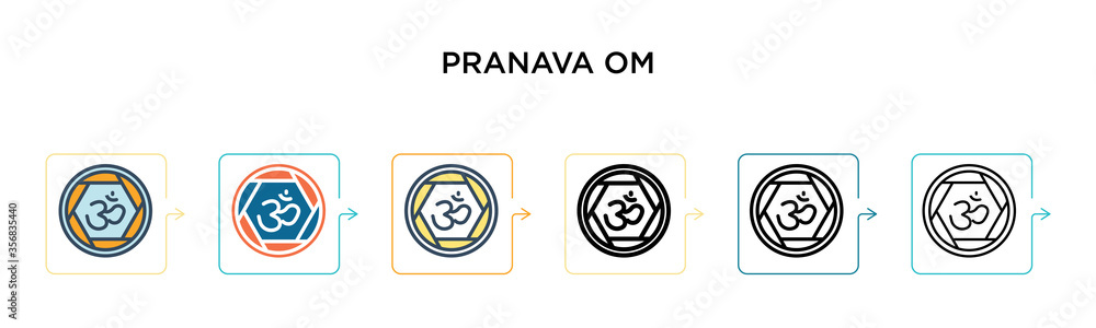 Poster pranava om vector icon in 6 different modern styles. black, two colored pranava om icons designed in