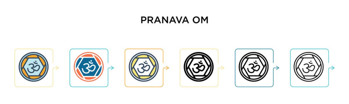 Pranava om vector icon in 6 different modern styles. Black, two colored pranava om icons designed in filled, outline, line and stroke style. Vector illustration can be used for web, mobile, ui