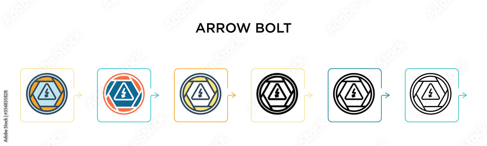 Aufkleber arrow bolt signal of electrical shock risk in triangular vector icon in 6 different modern styles. b