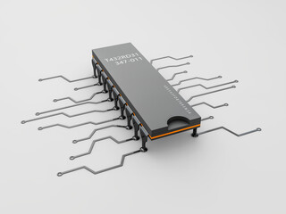 Naklejka premium 3d Illustration of computer microchip isolated white background
