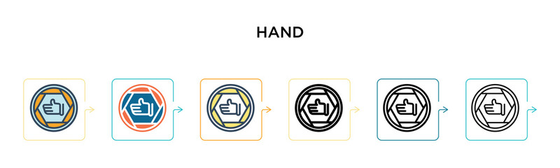 Hand signs vector icon in 6 different modern styles. Black, two colored hand signs icons designed in filled, outline, line and stroke style. Vector illustration can be used for web, mobile, ui