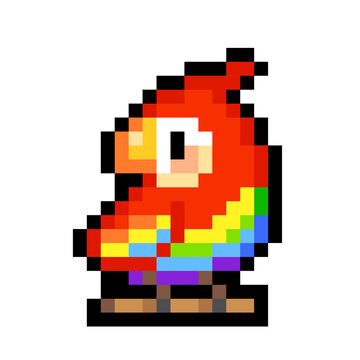 Pixel parrot bird image. Animal in Vector Illustration of pixel art.
