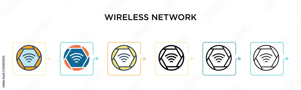 Aufkleber wireless network vector icon in 6 different modern styles. black, two colored wireless network icons