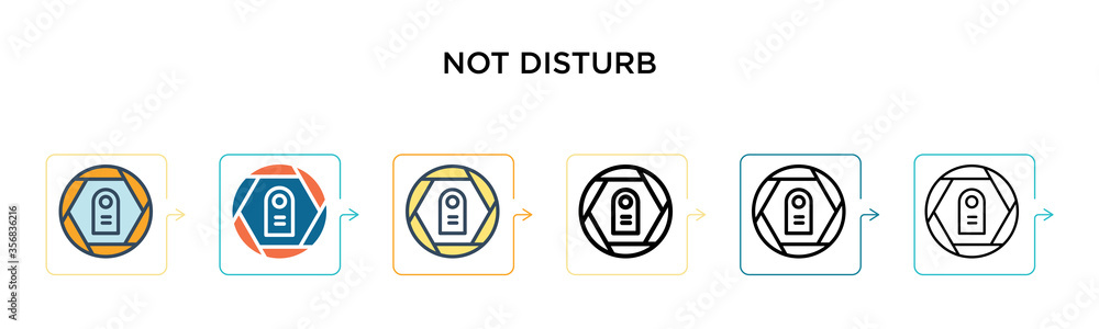 Poster not disturb vector icon in 6 different modern styles. black, two colored not disturb icons designed 