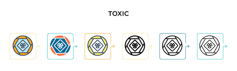 Toxic symbol vector icon in 6 different modern styles. Black, two colored toxic symbol icons designed in filled, outline, line and stroke style. Vector illustration can be used for web, mobile, ui