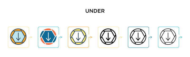 Under vector icon in 6 different modern styles. Black, two colored under icons designed in filled, outline, line and stroke style. Vector illustration can be used for web, mobile, ui