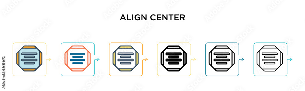 Poster align center vector icon in 6 different modern styles. black, two colored align center icons designe