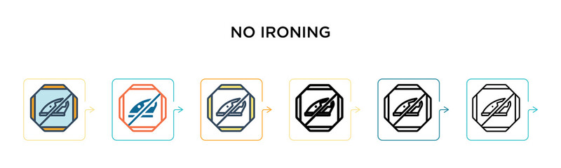 No ironing vector icon in 6 different modern styles. Black, two colored no ironing icons designed in filled, outline, line and stroke style. Vector illustration can be used for web, mobile, ui