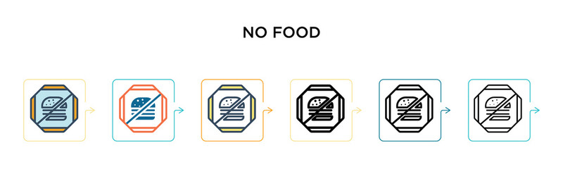 No food vector icon in 6 different modern styles. Black, two colored no food icons designed in filled, outline, line and stroke style. Vector illustration can be used for web, mobile, ui