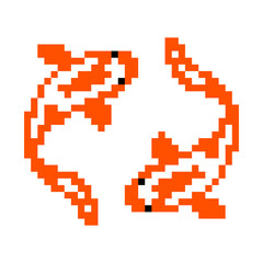8 bit Pixel koi fish image. Animal in Vector Illustration of cross stitch pattern.