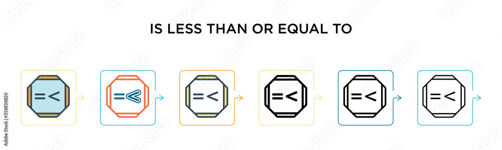 Poster is less than or equal to vector icon in 6 different modern styles. black, two colored is less than o